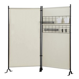 Proman Galaxy II FS17252 2‑Panel Indoor/Outdoor Room Divider (24″ Panels) w/Accessory Rack, 2 Wire Nets, 4 Bins, 4 Hooks & 2 Wire Baskets – Beige - 1 of 4