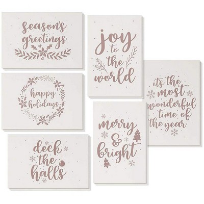 36-Pack Merry Christmas Holiday Greeting Card - Happy Holidays Xmas Cards in 6 Rose Gold Foil Designs, Bulk  Cards with Foil Lined Envelopes, 4x6"