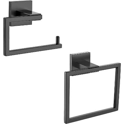 Towel Holder & Toilet Paper Holder Black, Bathroom Hardware Set, Stainless Steel Hand Towel Ring Bar 2 Pcs