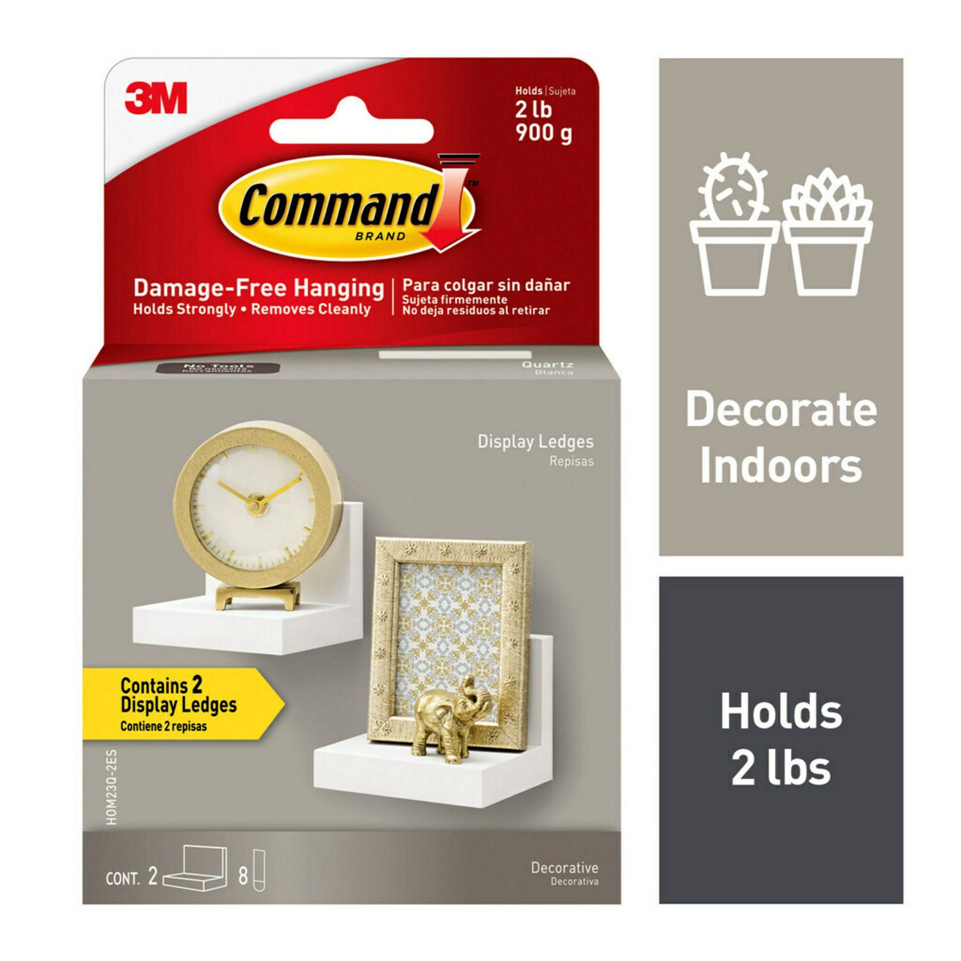 Command Display Ledges White: Floating Wall Shelf Set, 2 Picture Ledges, Off-White, Plastic, No Tools Needed