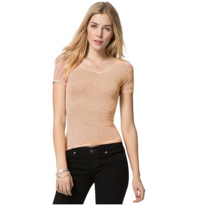 Aeropostale Womens Slim Stripe Crop Graphic T-Shirt, Orange, Large