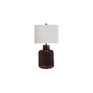 Signature Design by Ashley Mette Glass Table Lamp, Brown with Gold Finish, 28" Height, Drum Shade - 1 of 3