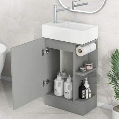 NicBex 18.6" Bathroom Vanity with Sink, Bathroom Cabinet Storage with 1 Spacious Cabinet and 2 Open Shelf for Bathroom