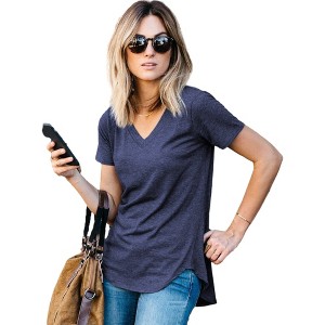 Amaryllis Women's Short-Sleeve Casual V-Neck High-Low Hem Tee Soft Lightweight Comfortable - 1 of 3