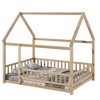 Full Size Floor Wooden Bed with House Roof Frame Constructed for Durability - 2 of 4