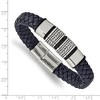 Black Bow Jewelry Men's Stainless Steel & Blue Leather Woven Bead Bracelet, 8.25 Inch - 4 of 4