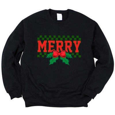 Simply Sage Market Women's Graphic Sweatshirt Merry Checkered Mistletoe