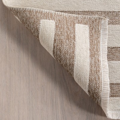 Mina Beige and Brown Geometric Reversible Washable Area Rug