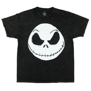 Seven Times Six Disney Men's Nightmare Before Christmas T-Shirt Jack Face Mineral Wash Tee Black - 1 of 4