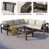 4-Piece Acacia Wood Corner Sectional Seats,L-Shaped Sofa With Woven Mesh Armrests And Cushions,Coffee Table -Maison Boucle - 3 of 4