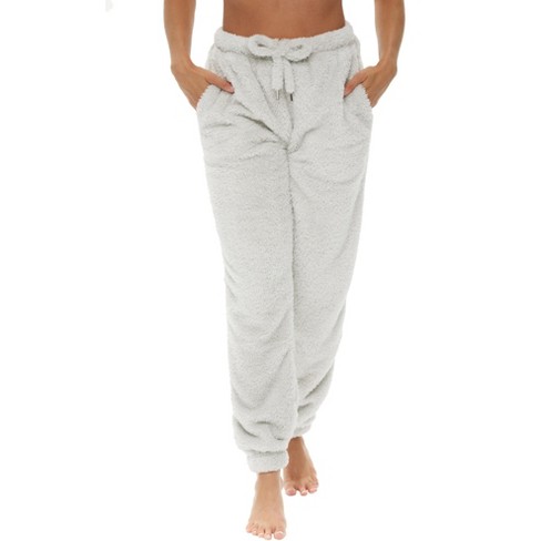 ADR Women's Plush Pajama Pants with Pockets, Joggers with Drawstring,  Elastic Waist Light Gray X Large