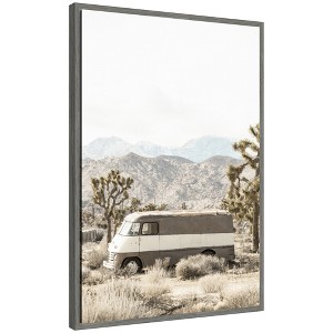 Kate & Laurel All Things Decor 23"x33" Sylvie Rustic Desert Vintage Van in Joshua Tree Framed Canvas by Saint and Sailor Studios Gray - 1 of 4