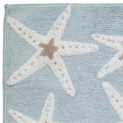 Aqua Blue Cotton Bath Rug with Starfish Design