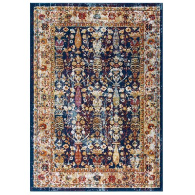 Modway Entourage Jessa Distressed Vintage Floral Lattice 5x8 Area Rug