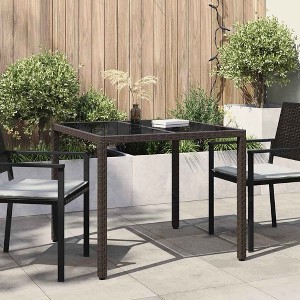 Garden Dining Table Brown 35.4" x 35.4" x 29.5" Poly rattan - 1 of 4