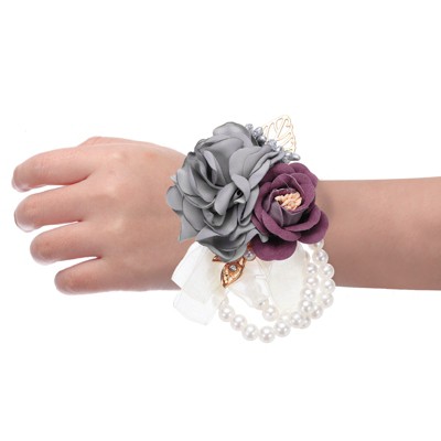 Unique Bargains Decorative Wedding Prom Party Artificial Rose Wrist Corsages 6 Pcs