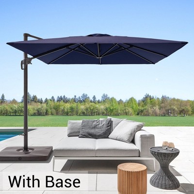 Sonkuki 10x10ft Cantilever Patio Umbrella Offset Hanging Umbrella with Base and 270gsm Fade-Resistant Fabric 360° Outdoor