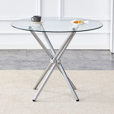 NicBex Morden Round Glass Dining Table Dining Table with Glass Tabletop and Metal Legs for 4 for Kitchen, Gold