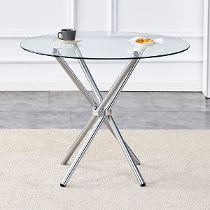 NicBex Morden Round Glass Dining Table Dining Table with Glass Tabletop and Metal Legs for 4 for Kitchen, Gold - 1 of 4
