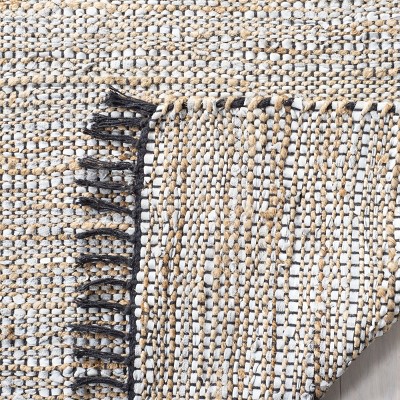 Handwoven Vintage Silver Leather 6' Square Area Rug