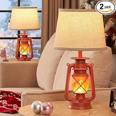 18.72" Red LED Lantern Flickering Flame Table Lamps for Bedrooms Set of 2