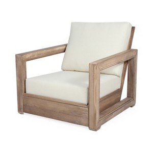 Christopher Knight Home Andrae Outdoor Acacia Wood Club Chairs with Cushions - 1 of 4