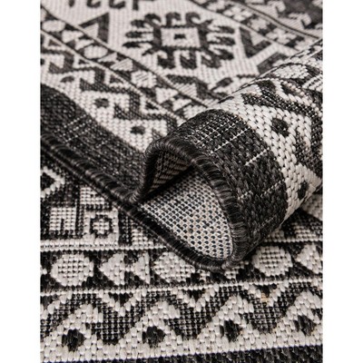 Charcoal Gray and Ivory 8 ft Square Outdoor Aztec Rug