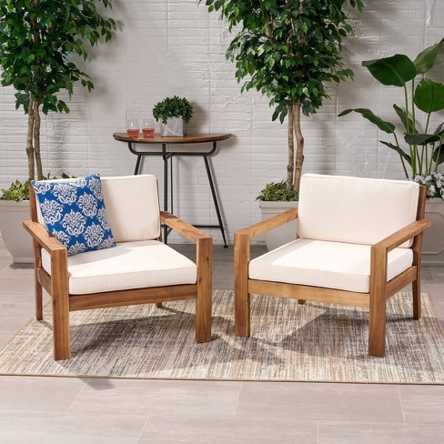 Emma outdoor acacia wood club chairs with discount cushions