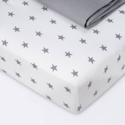 Fitted Crib Jersey Sheet - Gray & Scatter Star - Cloud Island™ 2pk