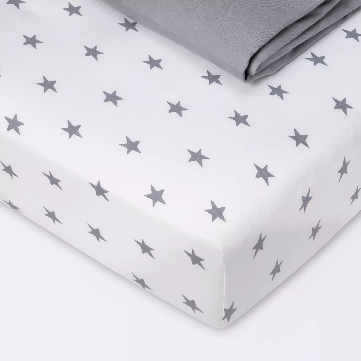 Fitted Crib Jersey Sheet - Gray & Scatter Star - Cloud Island™ 2pk - image 1 of 5