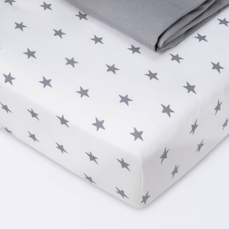Fitted Jersey Crib Sheet - Gray &#38; Scatter Star - Cloud Island&#8482; 2pk, 1 of 5