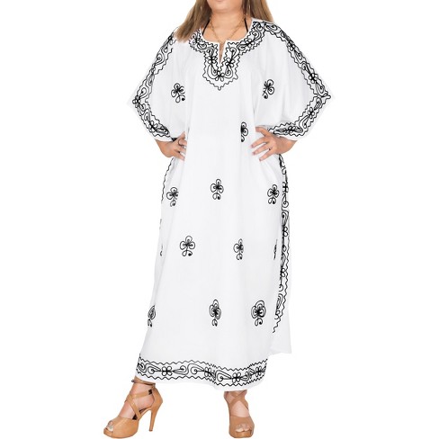 LA LEELA Women's House Daily Routine Evening Wear Holiday Casual Dailywear Loungewear Caftan Maxi Mumu Slit Dresses for Women 2X-3X White, Solid - image 1 of 4