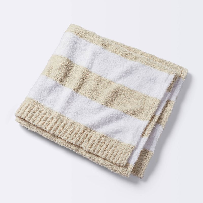 Chenille Stripe Baby Blanket - Khaki and White Stripes - Cloud Island&#8482;, 1 of 6