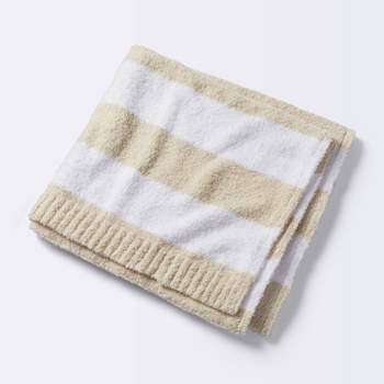 Chenille Stripe Baby Blanket - Khaki and White Stripes - Cloud Island™