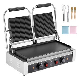 VEVOR Commercial Panini Grill, 3600W Electric Sandwich Panini Maker, Stainless Steel Double Sandwichs Press Grill, 19x9 in Flat Enamel Plate, Silver - 1 of 4