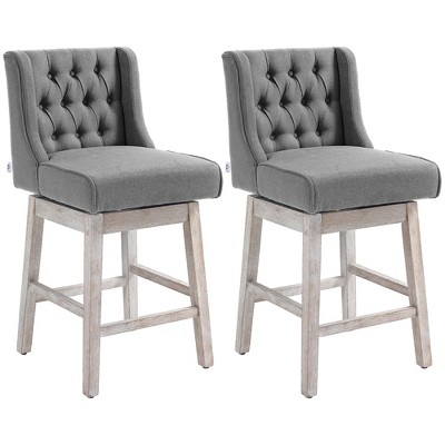 Button Tufted Counter Height Bar Stools Set of 2 with 180¡ã Swivel and Solid Wood Footrests for Kitchen Island, Dining, or Home Bar