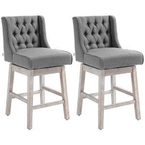 Button Tufted Counter Height Bar Stools Set of 2 with 180¡ã Swivel and Solid Wood Footrests for Kitchen Island, Dining, or Home Bar - 1 of 4