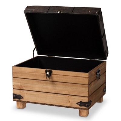 Edmund Rustic Oak Brown Faux Leather Storage Ottoman