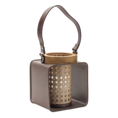 Melrose Metal Candle Holder with Leather Handle