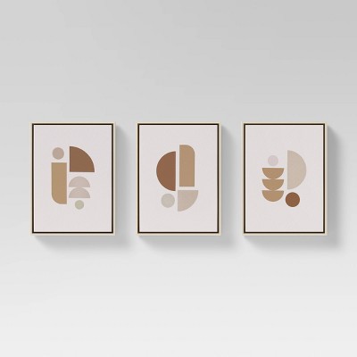12" x 16" Neutral Shapes Framed in Pale Maple Wall Canvas Brown - Threshold™