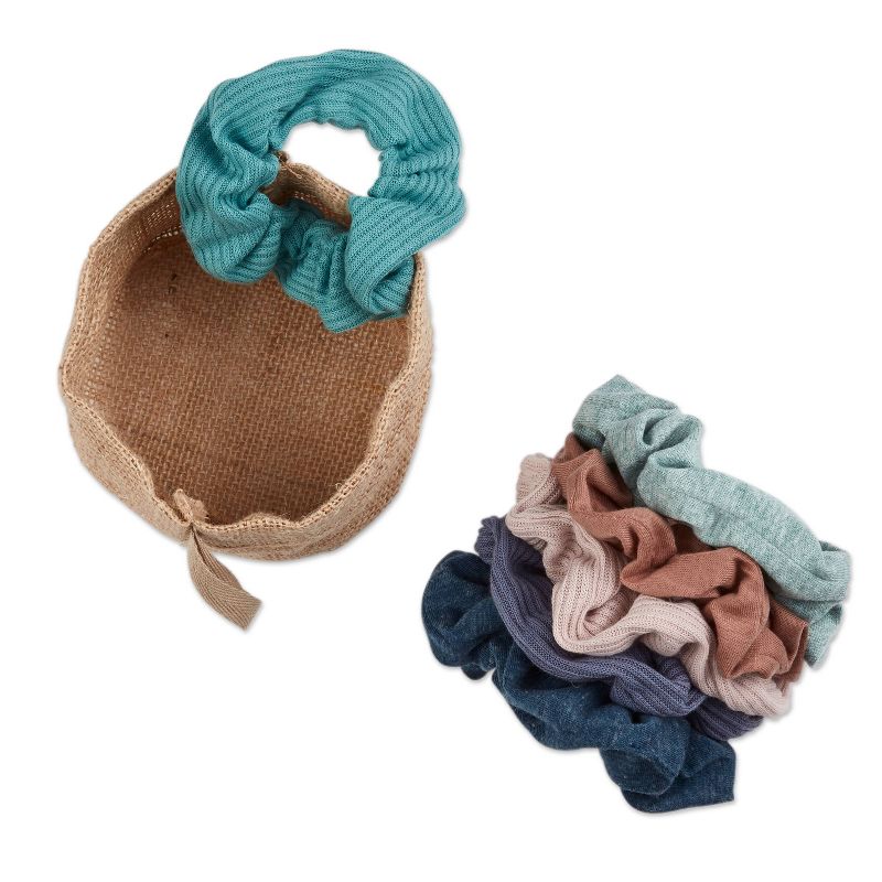 sc&#252;nci be-&#252;-tiful Mixed Textures Hair Scrunchies with Bamboo Basket - Assorted Colors - 6pcs, 4 of 9