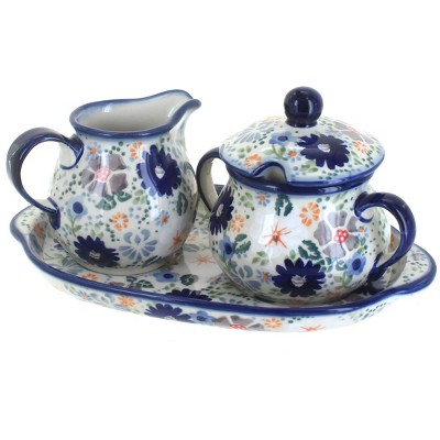 Blue Rose Polish Pottery Carnival Sugar & Creamer With Tray : Target