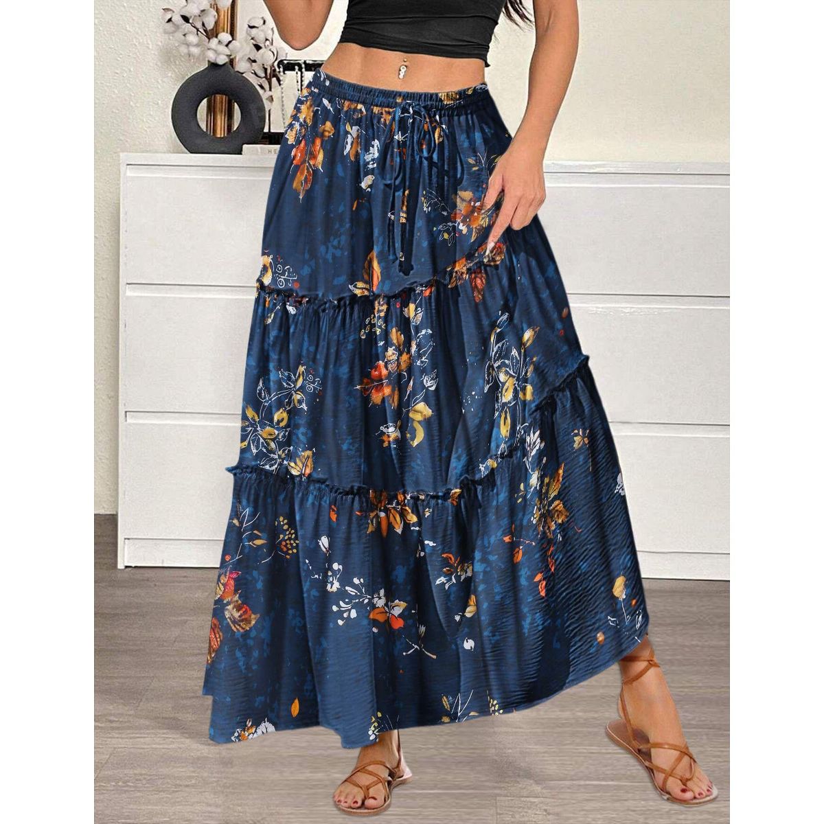 Zeagoo Womens Casual Maxi Skirts for Women 2026 High Waist Boho Skirts Floral Printed Long Flowy Skirt with Pockets