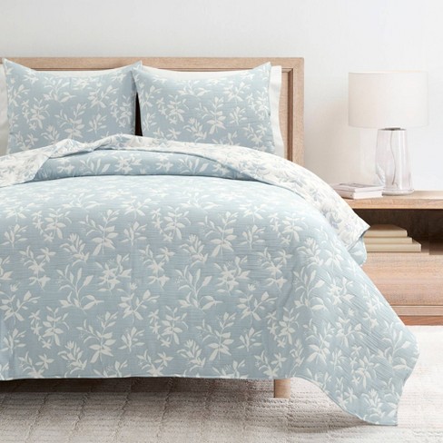 Lush Décor 3pc Floral Jacquard Reversible Soft Matelasse Quilt Set Blue ...