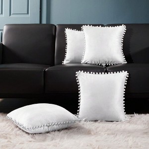Deconovo Velvet Pom-Pom Decorative Throw Pillow Covers Set, Multiple Sizes, 4-Pack - 1 of 4