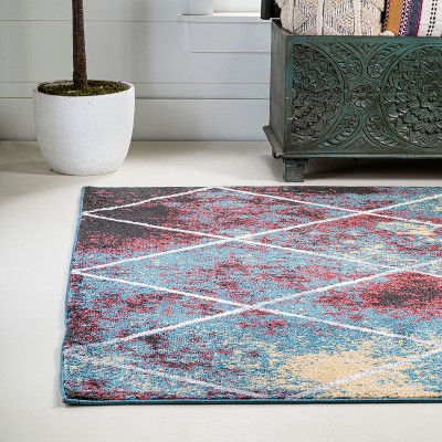 Cole 4x6 Multi/White Synthetic Trellis Area Rug