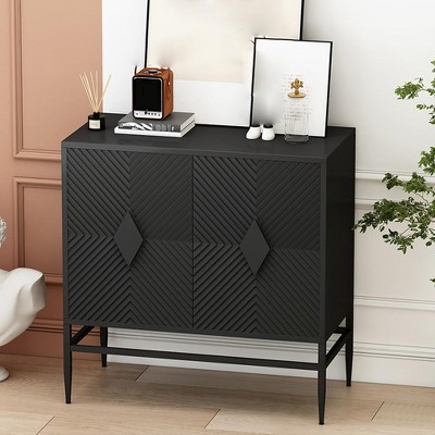 Accent Storage Cabinet with 2 Doors,Wooden Sideboard Buffet Cabinet,Sofa Console End Table for Kitchen Bathroom Living Room Entryway Black