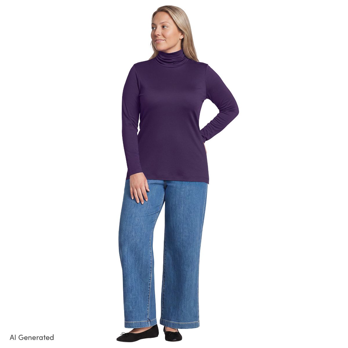 Lands' End Women's Supima Cotton Fitted Long Sleeve Turtleneck - thumbnail 9