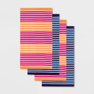 4pk Striped Beach Towel Set Navy/Pink - Sun Squad™