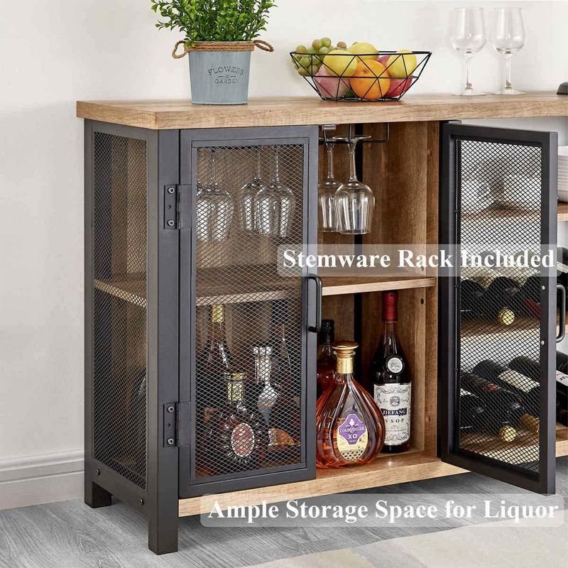 Jomeed Modern Industrial Farmhouse Metal Frame Wooden Buffet Coffee Entertainment Cabinet with Removable Liquor Bottle and Stemware Racks, 5 of 6